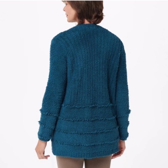 Barefoot Dreams Fringe Cardigan CozyChic Boardwalk Open Front Teal XS - Picture 7 of 9